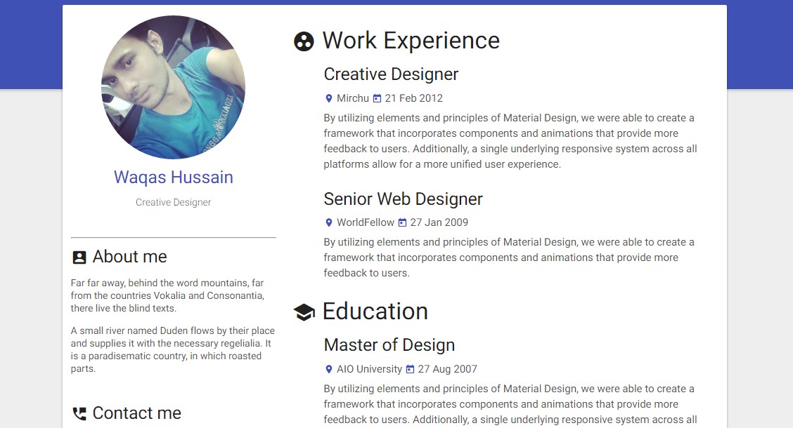 materialize responsive resume