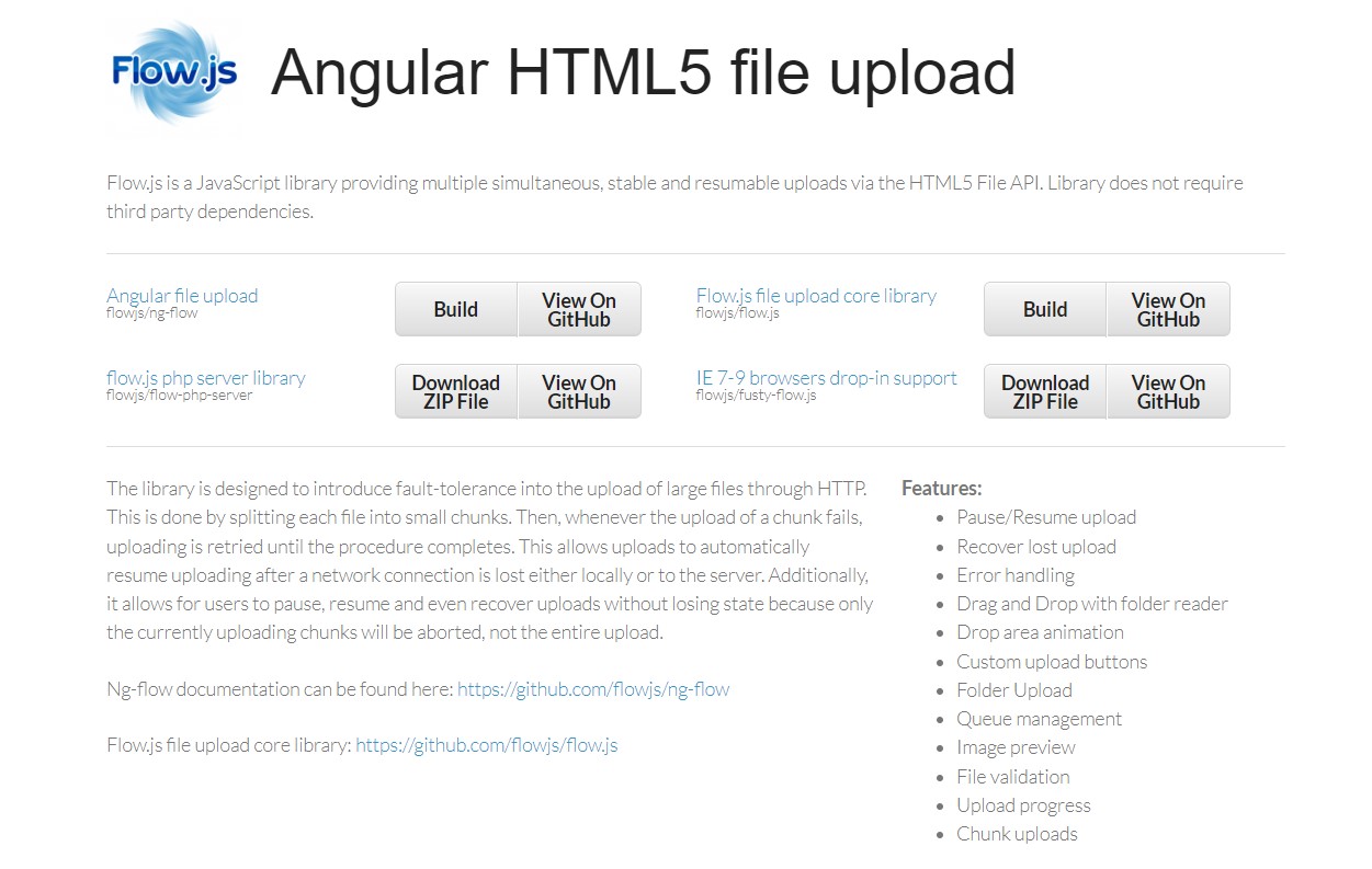 Flow.js - Angular HTML5 File Upload plugins