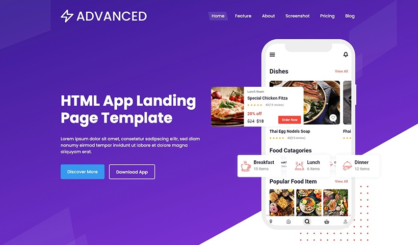 Advanced - Free HTML App Landing Page Template