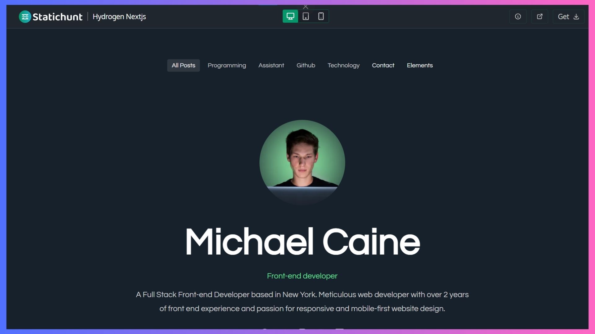 Hydrogen Nextjs Personal website templates