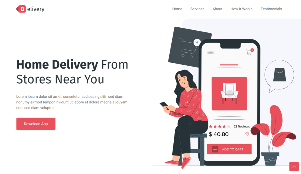 Delivery - Food delivery App Landing Page