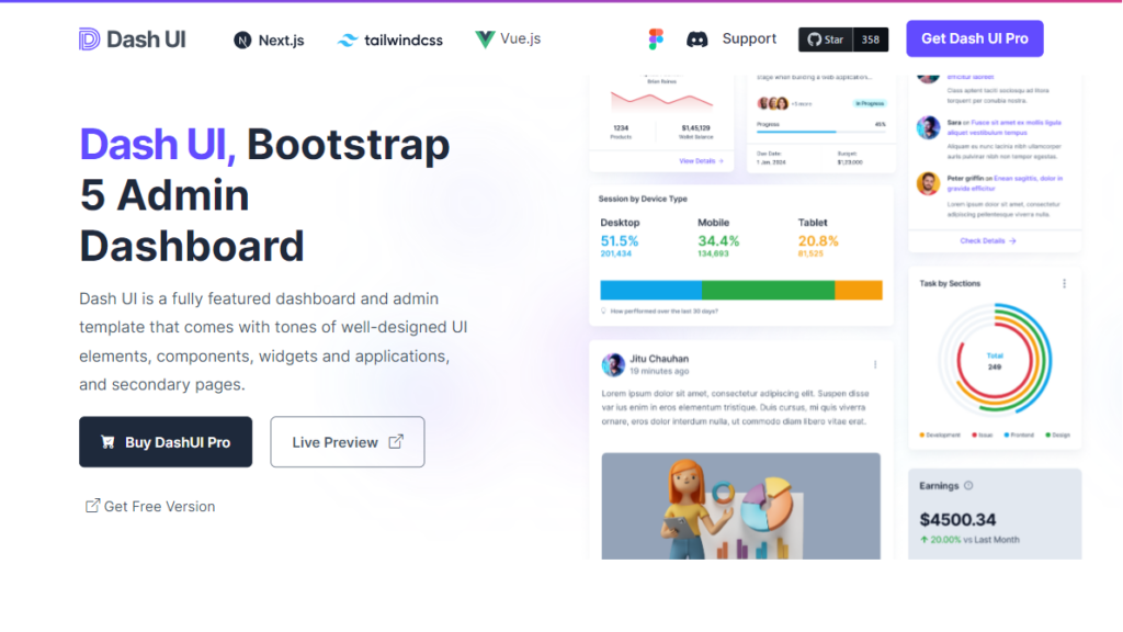 Dash UI - Free Bootstrap 5 Admin Dasboard Kit