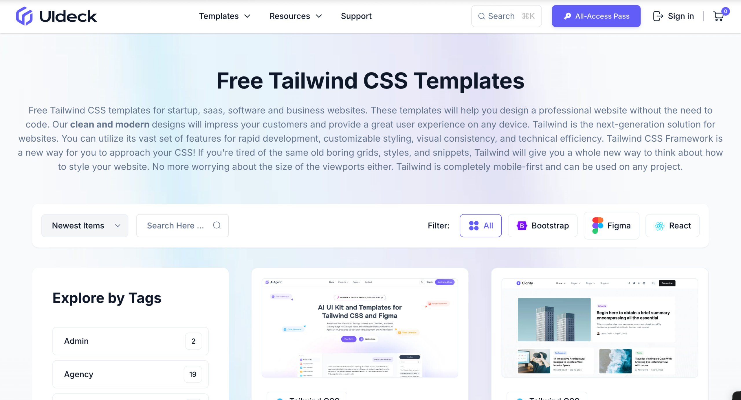 Free Tailwind Templates by Uideck